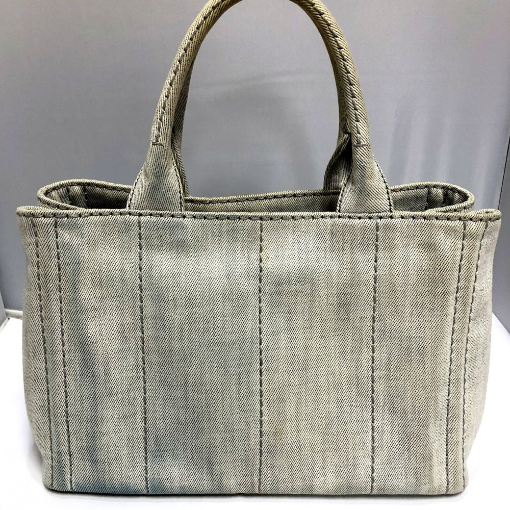 PRADA Prada Mini Canapa 2WAY Handbag Denim White Tote Bag Logo Triangle Plate... - Picture 2 of 10